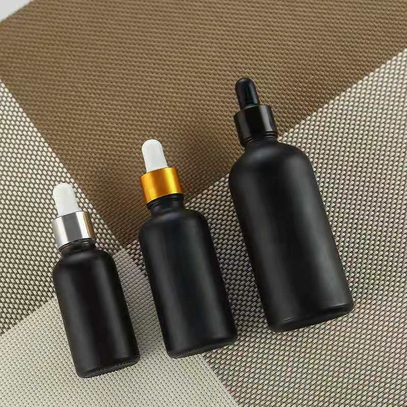 Customize Matte Black Glass 20ml 30ml 50ml Serum Bottle Cosmetic Skincare Packaging Essential Oil Glass Dropper Bottle