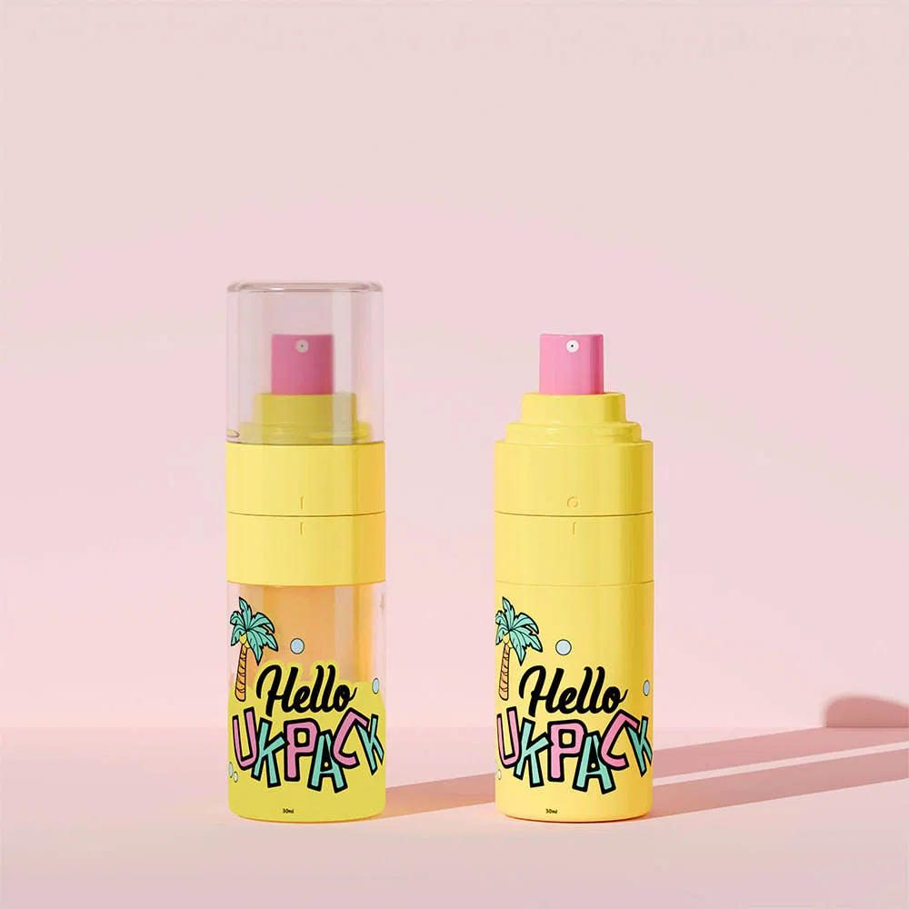 Ukpack Innovation Pet Airless Serum Dual Chamber Spray Bottle with 30ml 50ml Refillable Capacity for Skin Care Face Essence Toner Makeup Setting