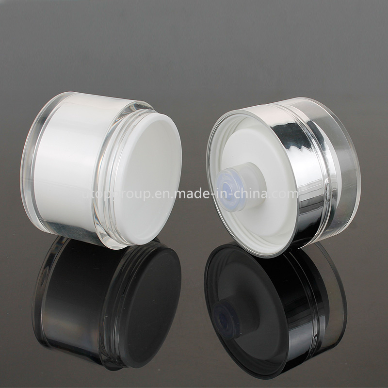 Customized Empty Creams Gels Lotion Cosmetic Container Luxury Silver 15g 30g 50g Acrylic Airless Vacuum Pump Jar