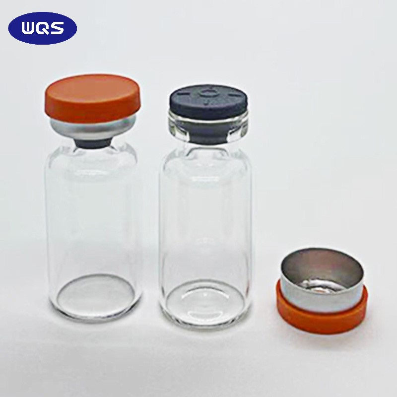 Clear Glass Vial Cosmetic Bottles with Rubber Stopper and Aluminum Plastic Cap