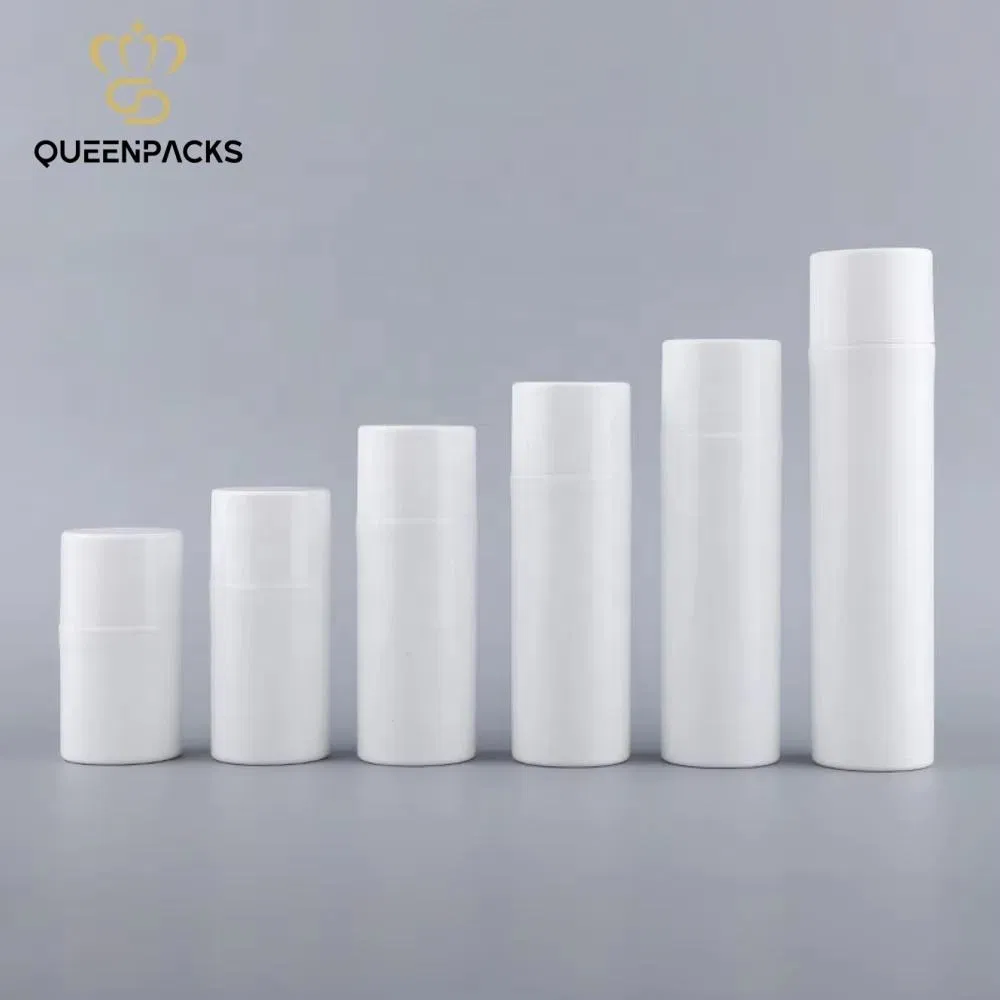 White PP Cosmetic Plastic Bottle Airless Cylindrical Pump Bottle for Lotion