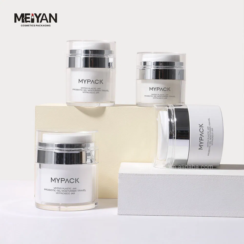 Mypack Luxury Round Empty Double Wall White Color Acrylic Cosmetic Skincare Moisturizer Airless Pump Cream Jar 15g 30g 50g 50ml