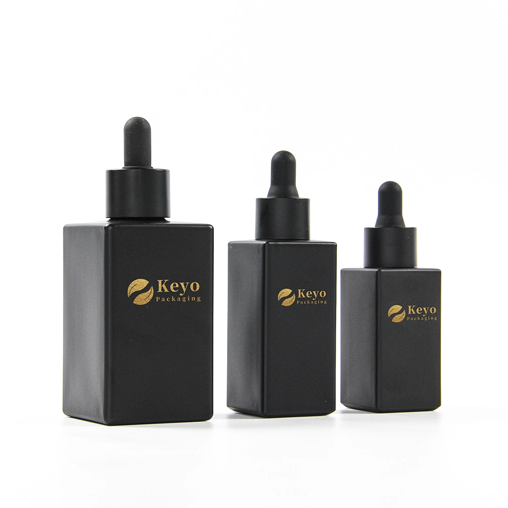Cosmetic Glass Dropper Bottles Packaging Luxury Matte Black Body Hair Essential Oil Wholesale Empty 10ml 15ml 30ml 50ml 100ml 120ml Square Serum Glass Bottle