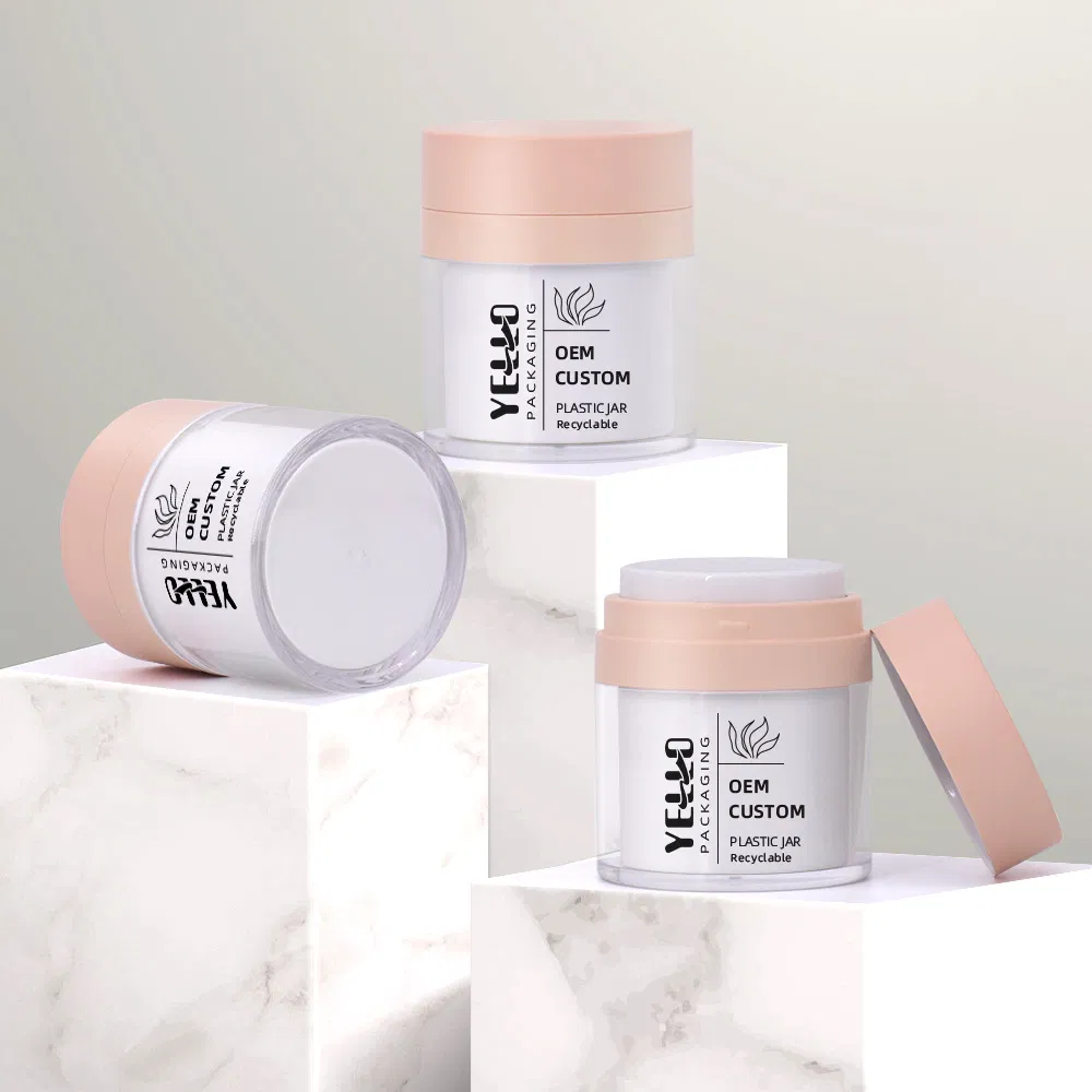 50ml Round Pink Matte Acrylic Airless Pump Cosmetic Jar for Skincare Cream with Label