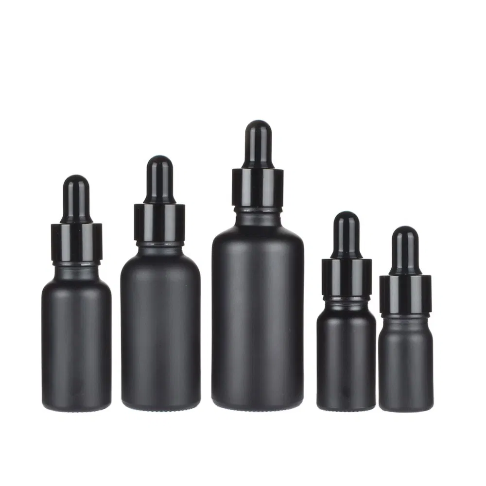 Customize Matte Black Glass 20ml 30ml 50ml Serum Bottle Cosmetic Skincare Packaging Essential Oil Glass Dropper Bottle