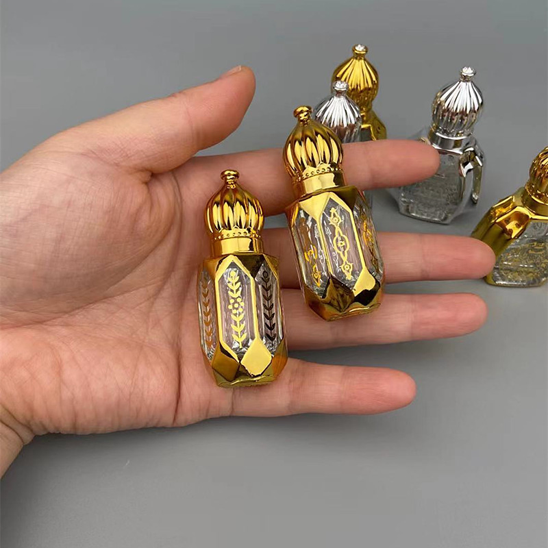 Luxury Empty 6ml 10ml Crown Shape UV Electroplating Golden Roll on Perfume Bottle Glass Roller Essential Oil Glass Bottle