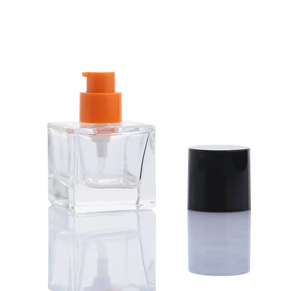 Wholesale 30ml Square Clear Glass Perfume Bottle Container with Plastic Cap for Customized