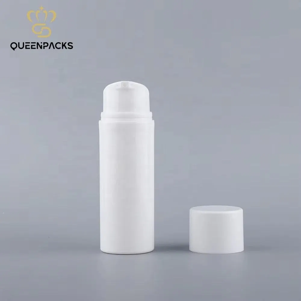 White PP Cosmetic Plastic Bottle Airless Cylindrical Pump Bottle for Lotion