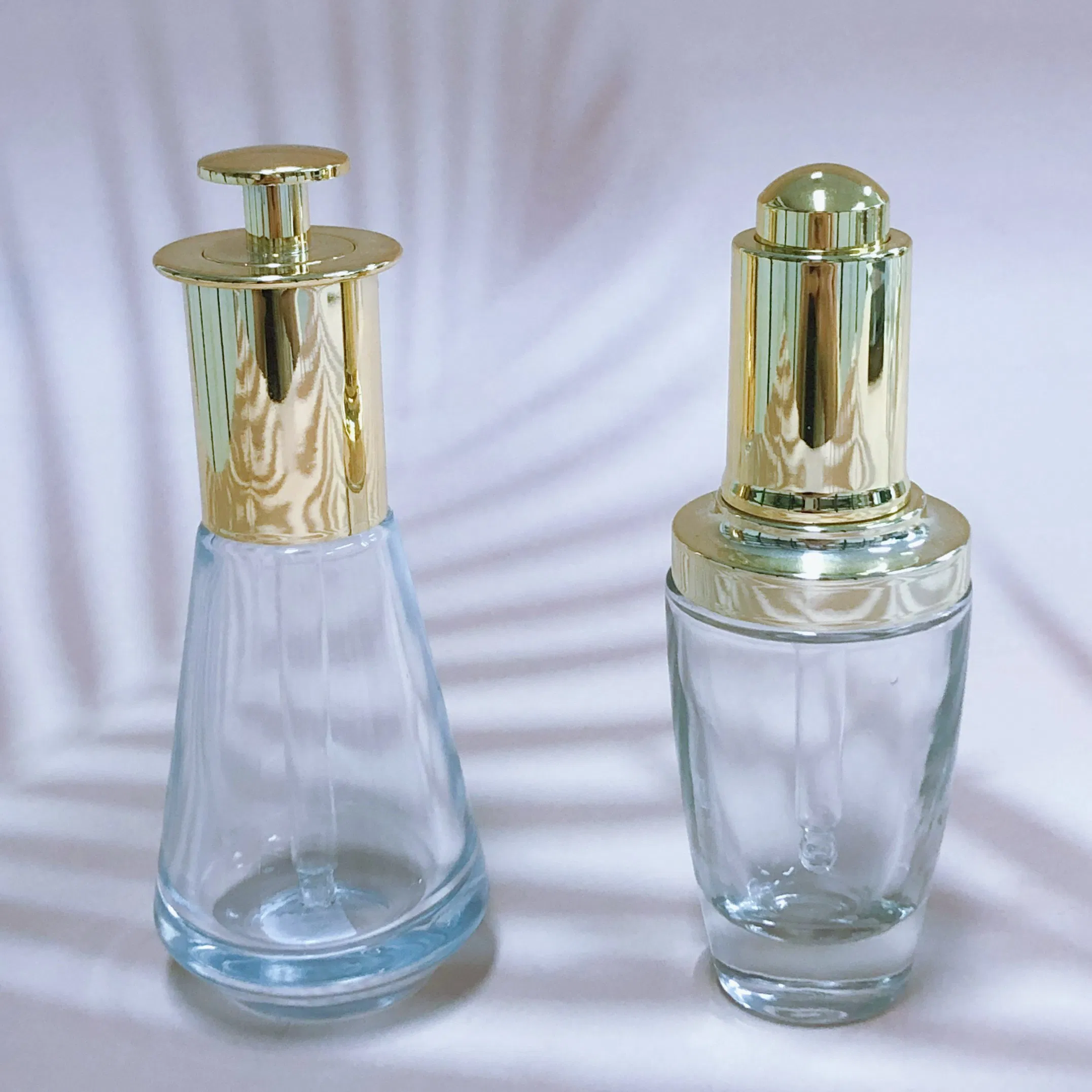 Press-Type Fragrance Essential Oil Glass Serum Dropper Bottle with a Golden Aluminum Cap