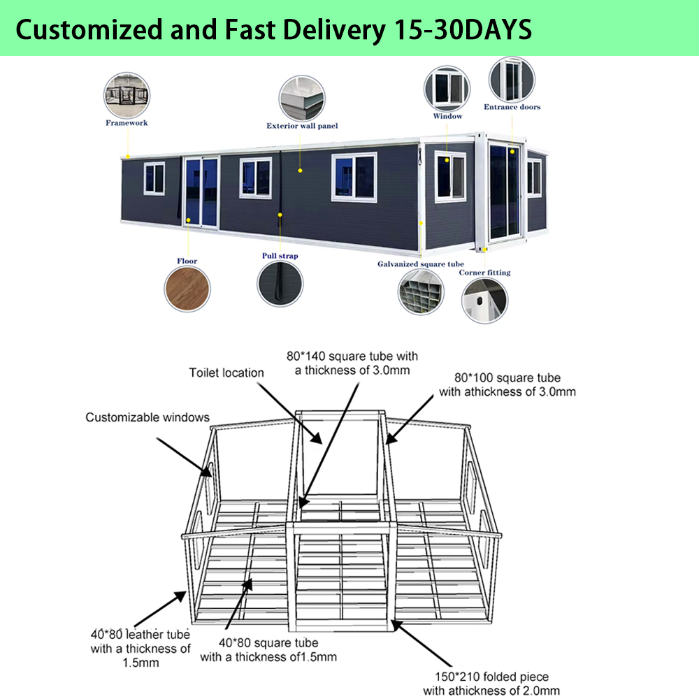 40ft Expandable Container House Off Grid Solar Energy System Glamping Resort Hotel Luxury Prefabricated Villa CE Ready
