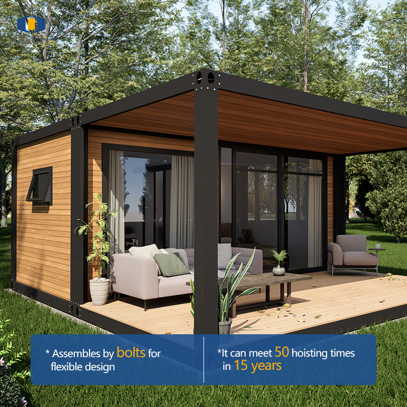 CGCH Black Frame Wood-grain Wall Panel Modular House Container Prefab Container House With Terrace