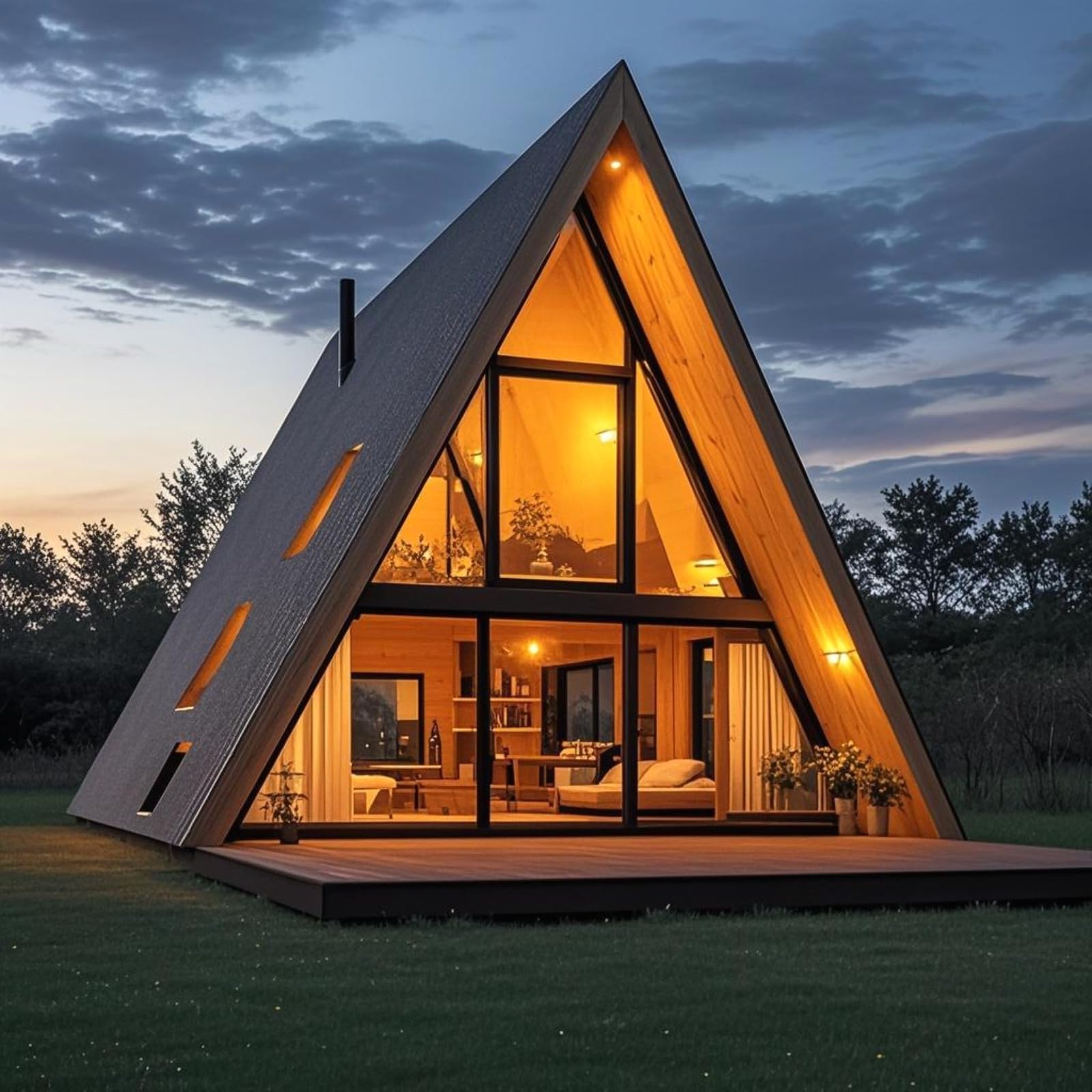 Prefab Luxury A-Frame Triangular Villas Fast Install Modular Prefabricated Container House With Terraces for Hotels