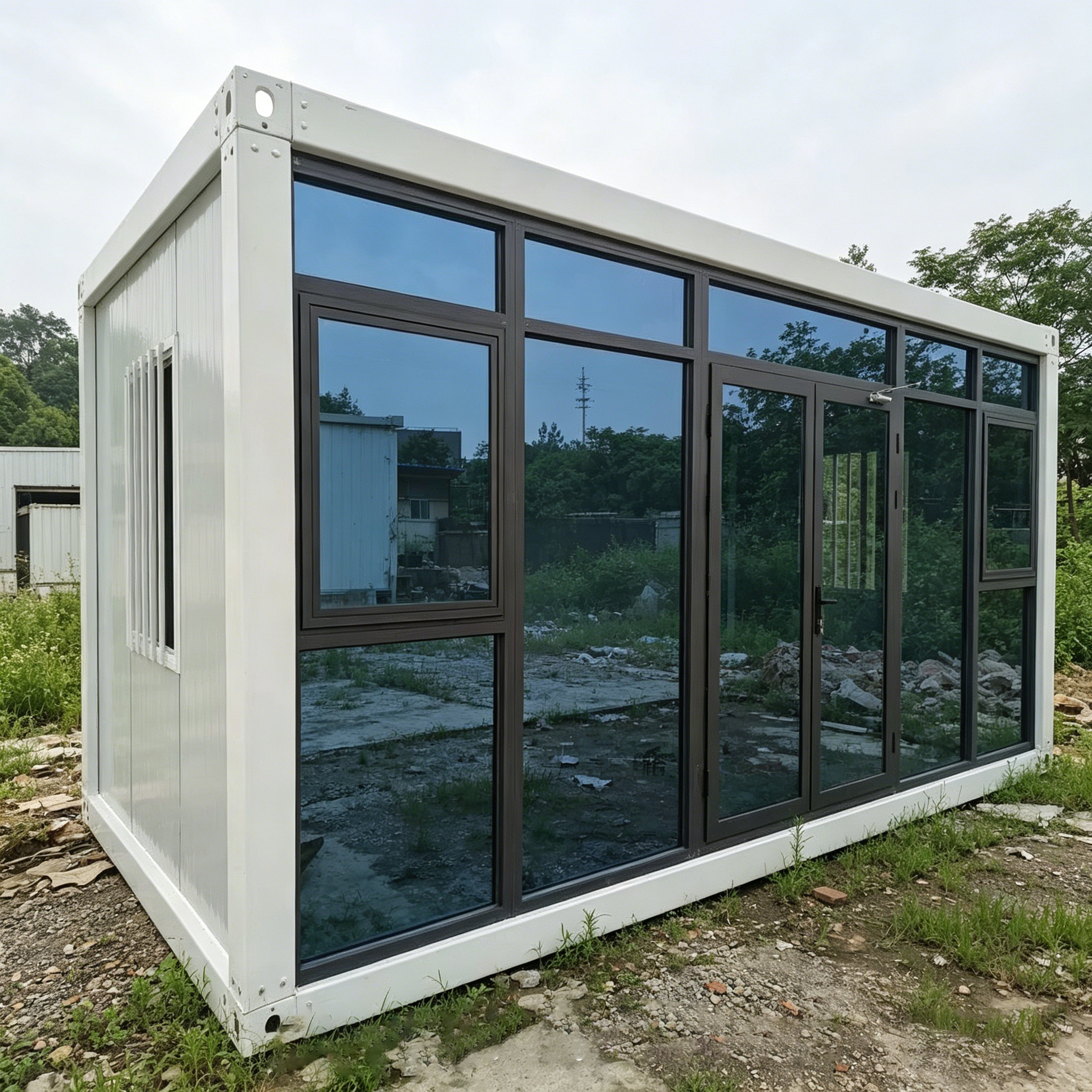 Modern Glass Curtain Wall Container House Prefabricated Modular Portable Living Villa for Resort Hotel Office Use