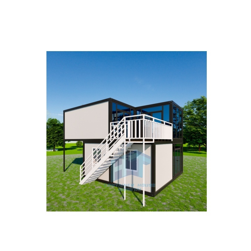 CE Marked Modular Prefab House White Container Home with Outdoor Stairs for Coastal Resorts &amp; Mountain Cabins Made of Steel