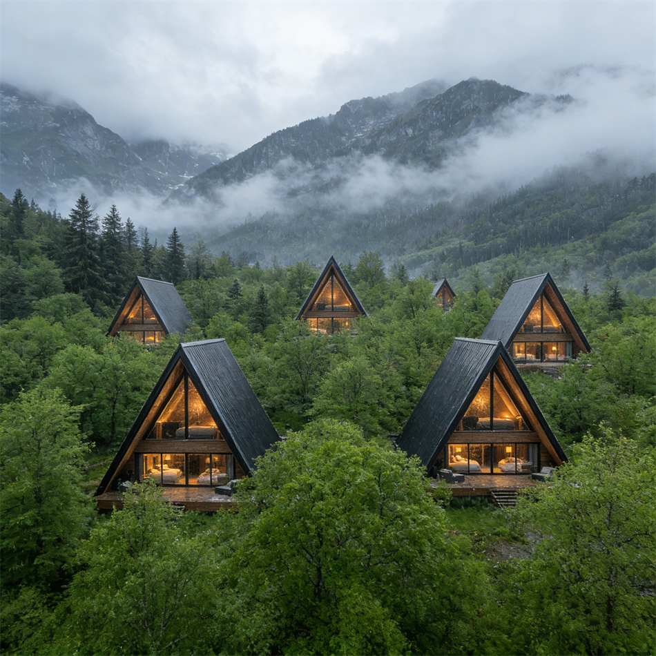 Ready Made Modular Homes Prefab Smart House Triangular Wood-like Chalet House for Hotel &amp; Resort Project &amp; Commercial Use