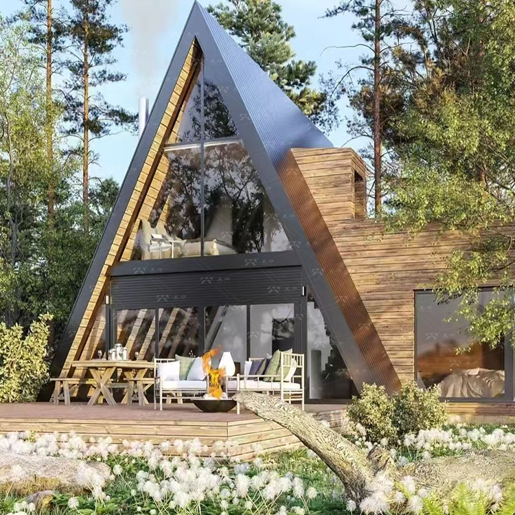 Customized Luxury A-Frame Modular Prefabricated House With Terraces Low-Rise Triangular Villas Balcony For Hotel Prefab Houses