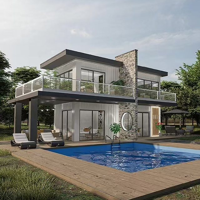 Factory Direct Supply Luxury Modern Prefab Light Steel Villa Sandwich Panel Shell Waterproof Eco-Friendly Fire Resistant Solar