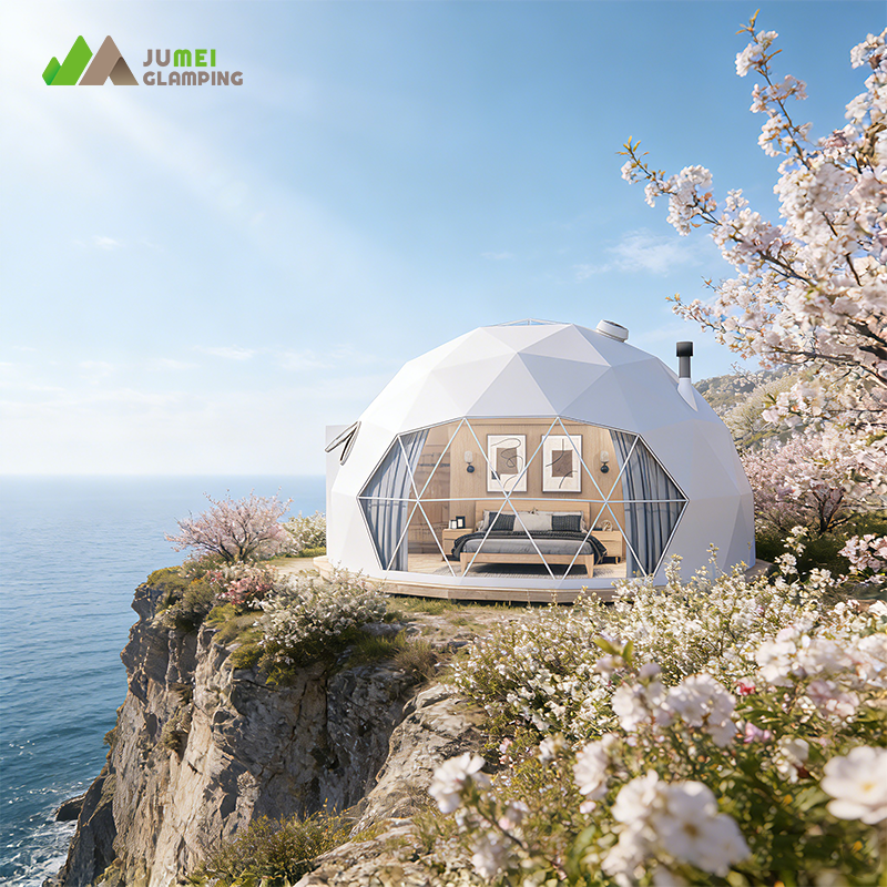 JUMEI Outdoor Camping Prefab Waterproof Glamping Geodesic Dome House Luxury Tent For Resort