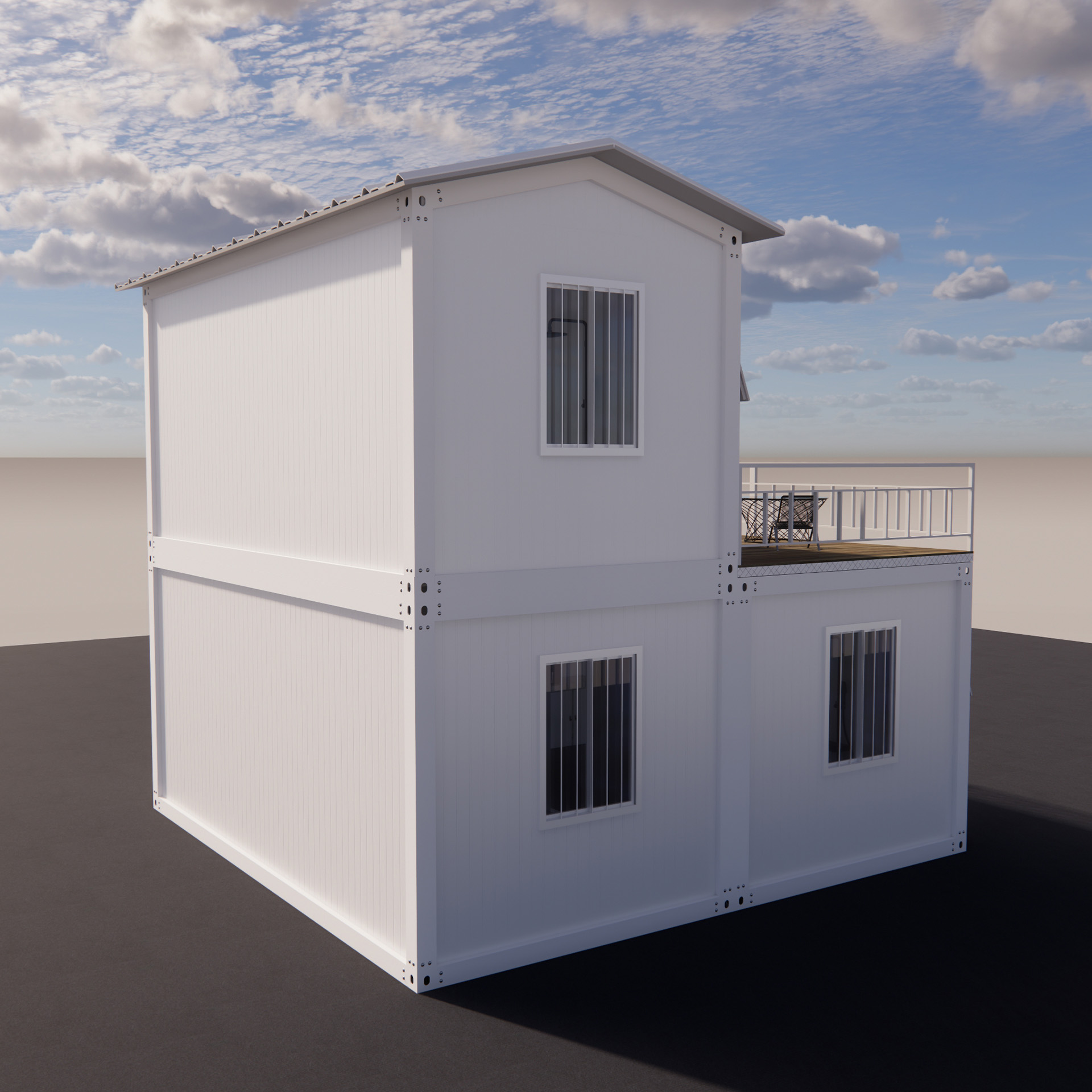 Luxury Double-Story Quick-Install Prefab Container House With External Staircase For Shops, Dormitories, Offices And Villas