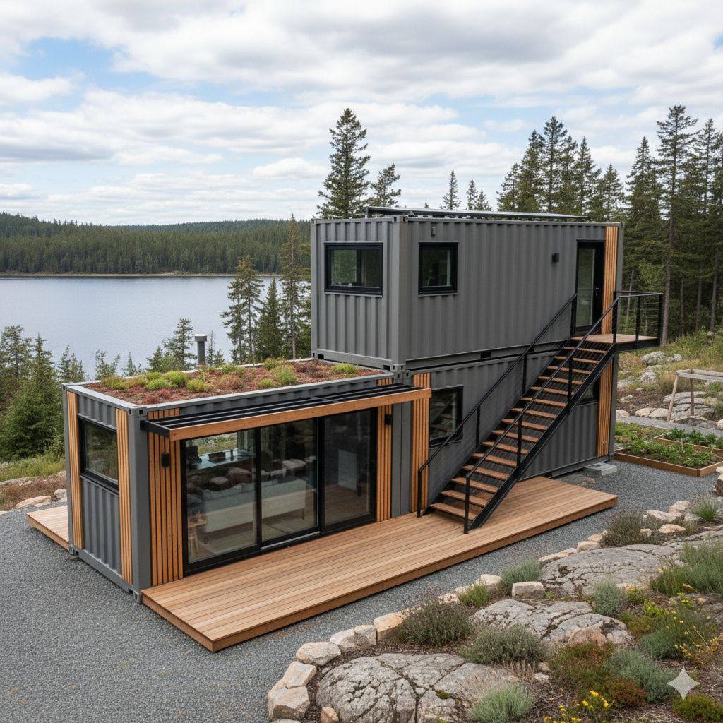 Modern 2 Story Shipping Container House with Roof Deck and Balcony Luxury Prefab Villa for Resort or Airbnb Customizable Layout