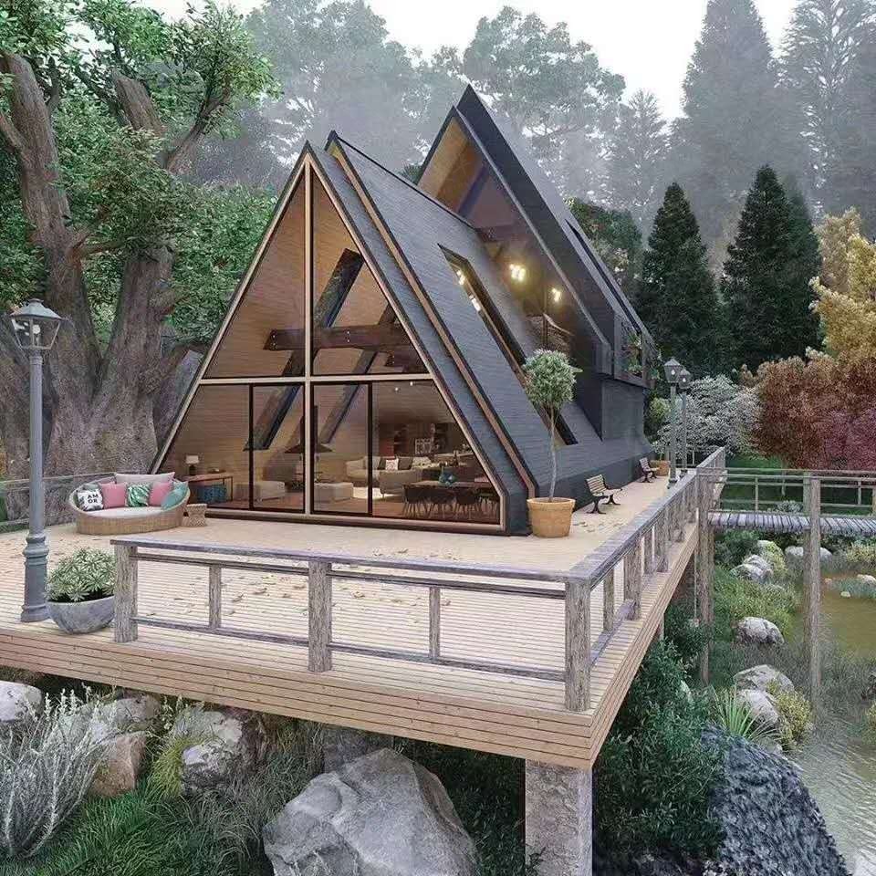 European Luxury Double A-Shaped Prefabricated House Double Pyramid-Styled Palace And Hotel Villa Outdoor For Prefab Houses