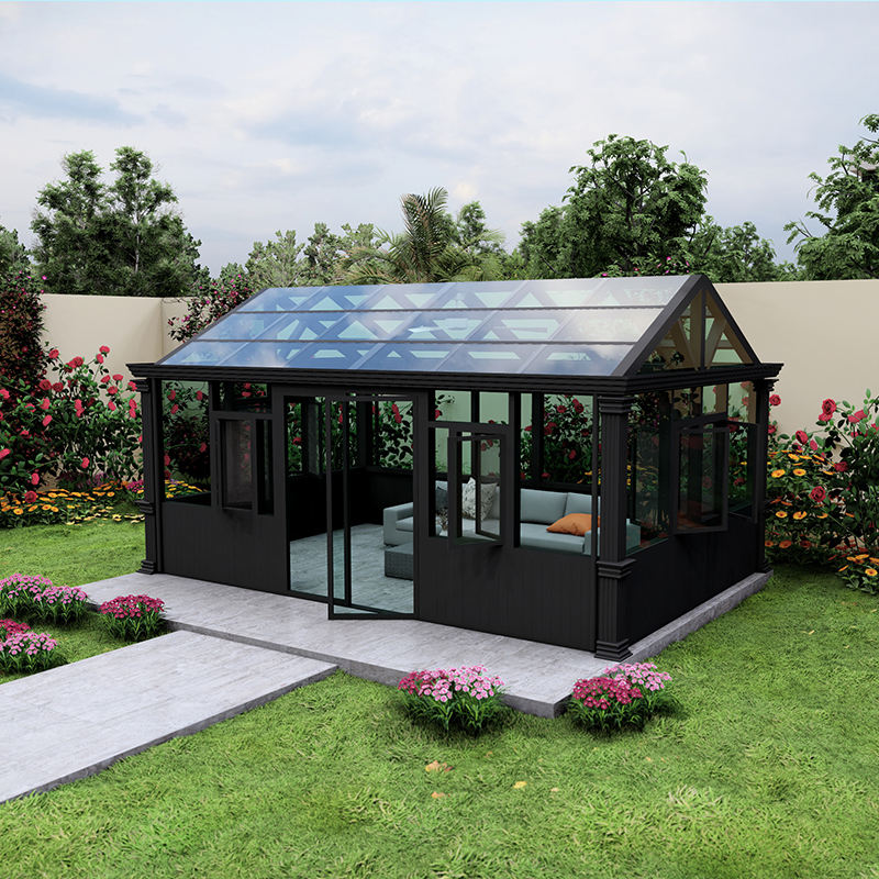 Outdoor Courtyard Gazebo Chinese Style Aluminum Alloy Modern Sunroom Villa Garden Tea Room Transparent Pavilion Model I476