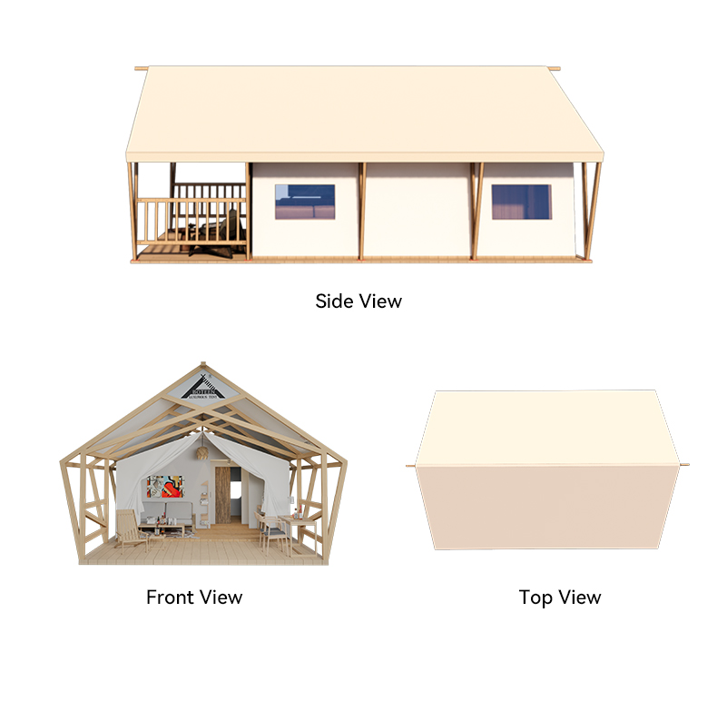 BOTEEN A-Frame Safari Villa 5x9x4m Architectural Fabric Lodge 45㎡ Heavy Duty Glamping House For Eco Resort Project