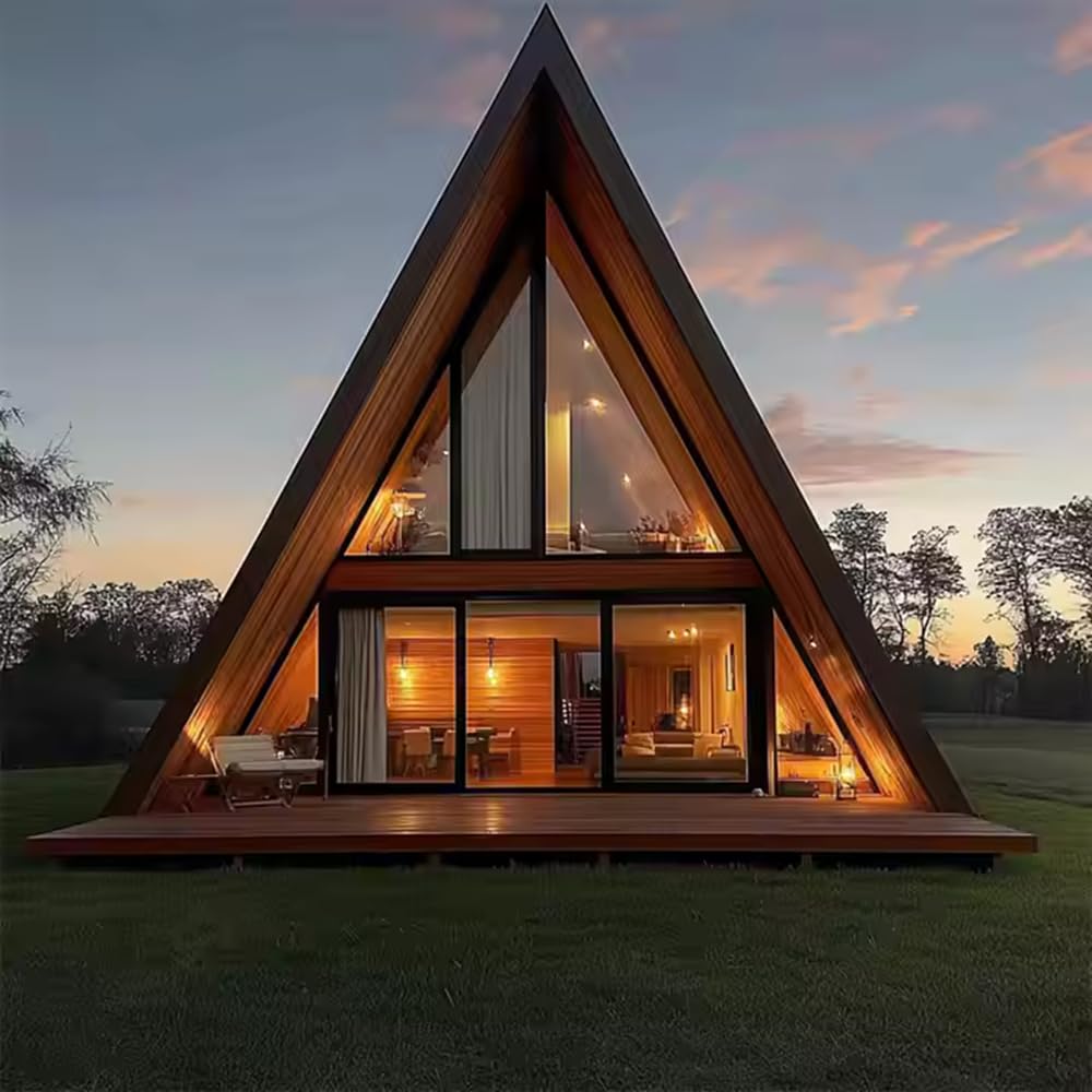 Prefab Luxury A-Frame Triangular Villas Fast Install Modular Prefabricated Container House With Terraces for Hotels