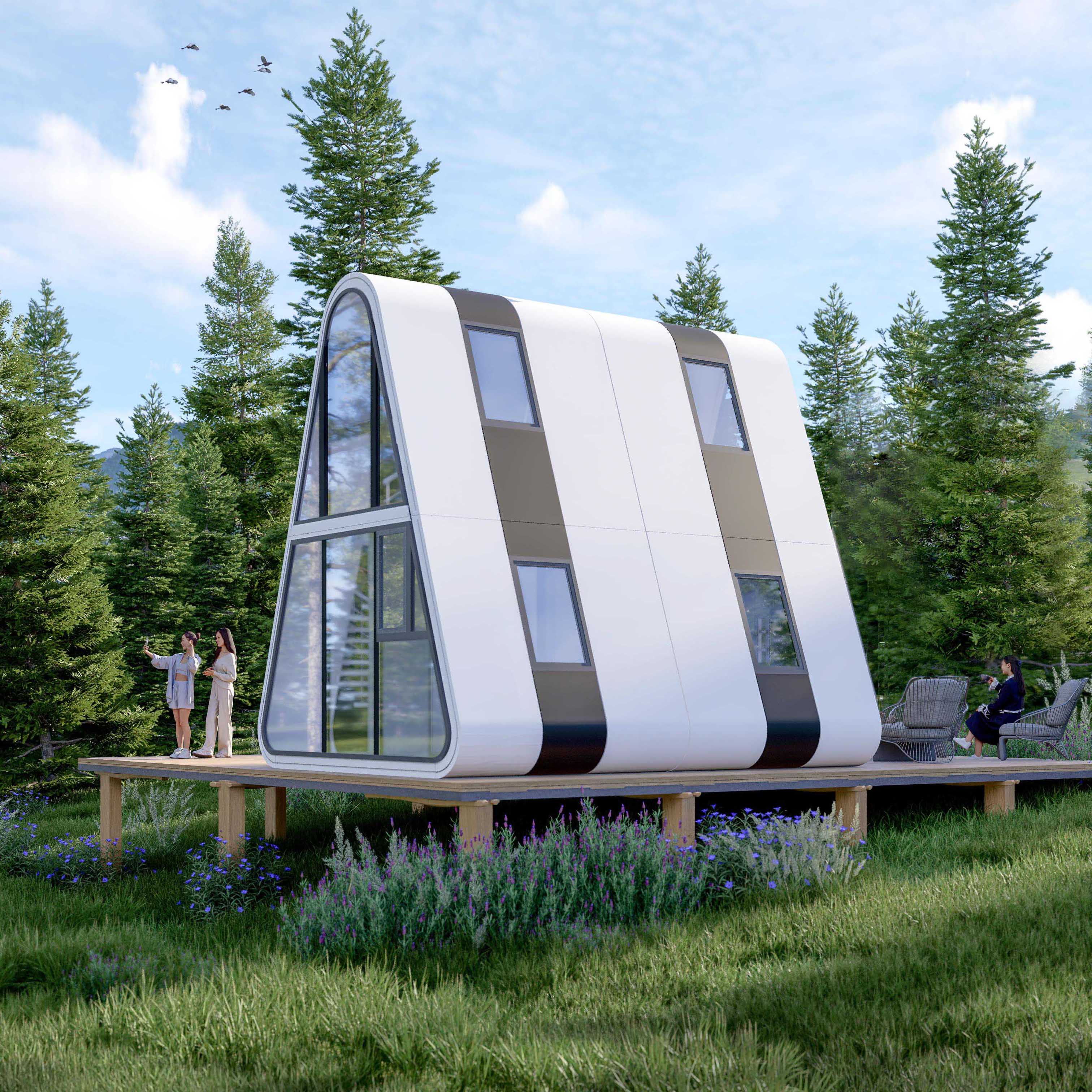 Luxury A-Frame Low-rise Villa Heat-insulated Modular Home Prefab Tiny Triangle House for Apartment Prefab Cottage