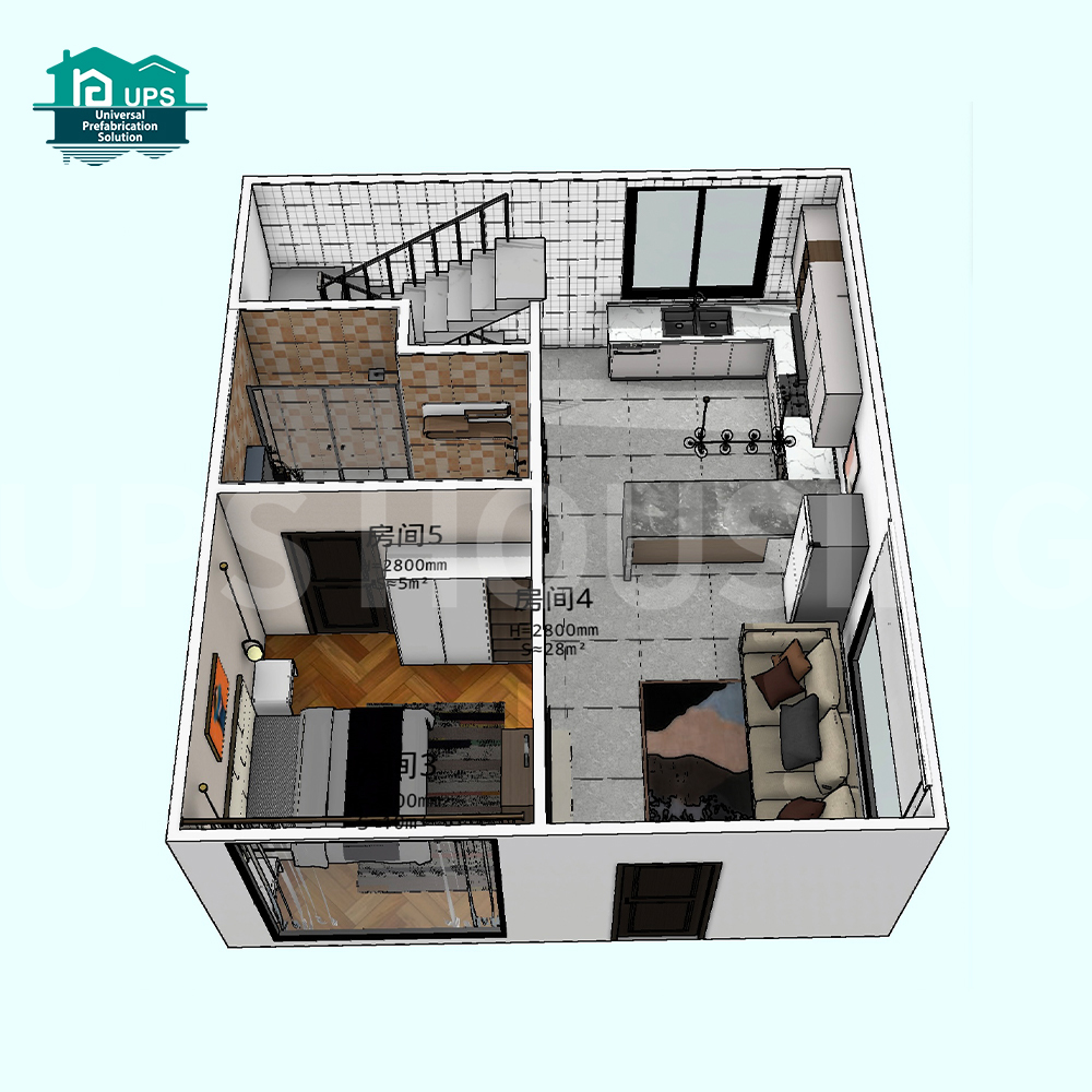 Two Storey Luxury 4 Bedroom Pre-Fabricated Villa Foam Cement Sandwich Panel House For Living Room Use