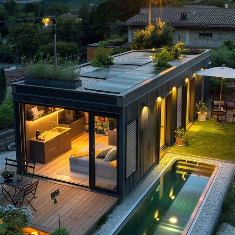 Wooden flat roof modular villa design