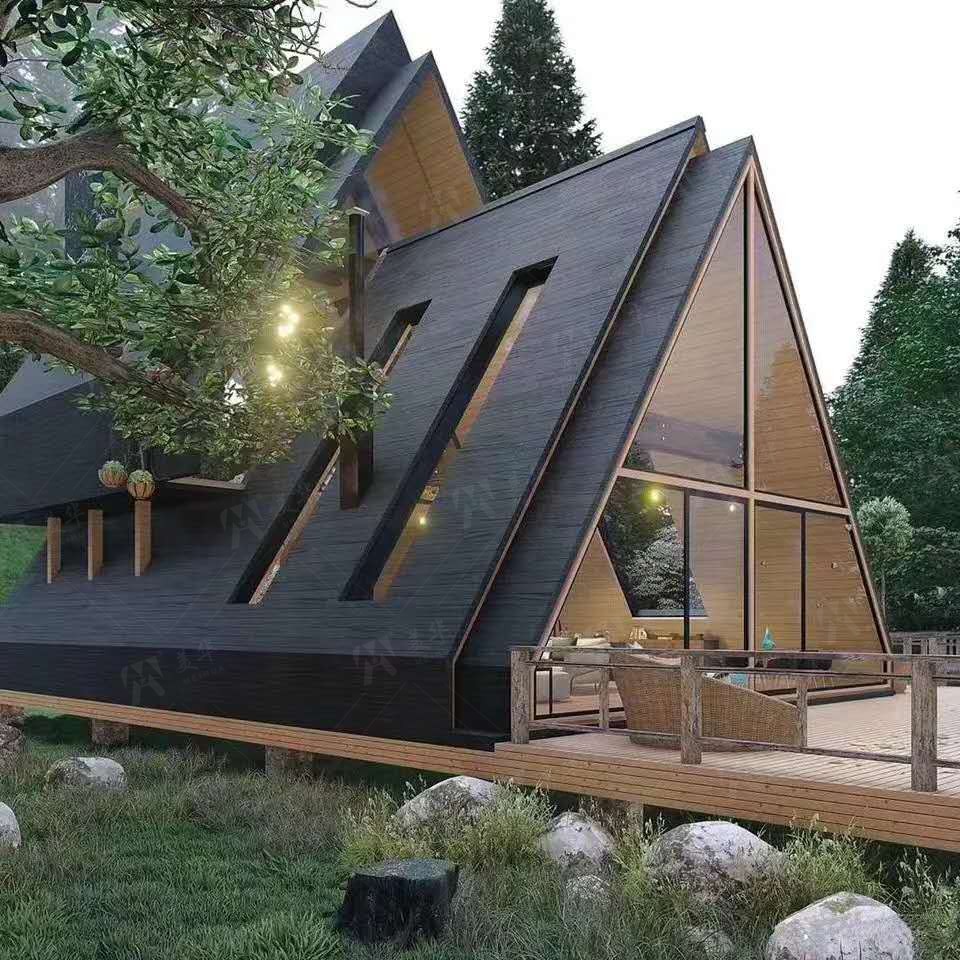 A-Frame Triangular Luxury Villas Double Pyramid Prefabricated House Double A-shaped Hotels Waterproof For Hotels Prefab Houses