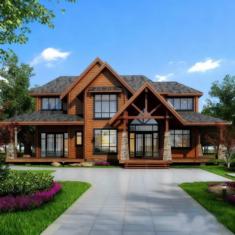 Luxury Customized Eco Friendly Waterproof Factory Direct Sale Wooden House Villa Family Living Log Cabin Farmhouse Hotel School