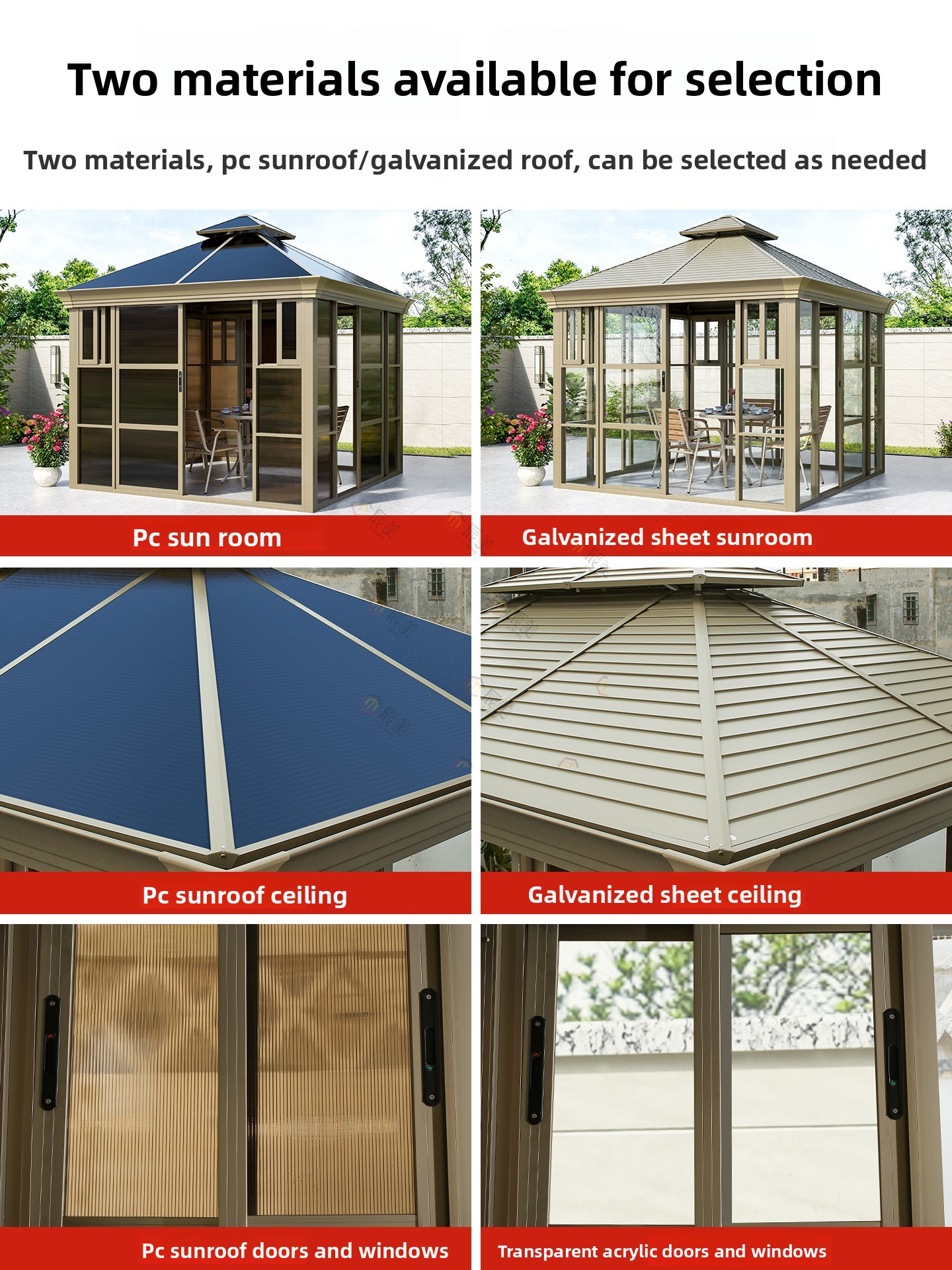 Outdoor Courtyard Gazebo Chinese Style Aluminum Alloy Modern Sunroom Villa Garden Tea Room Transparent Pavilion Model I476