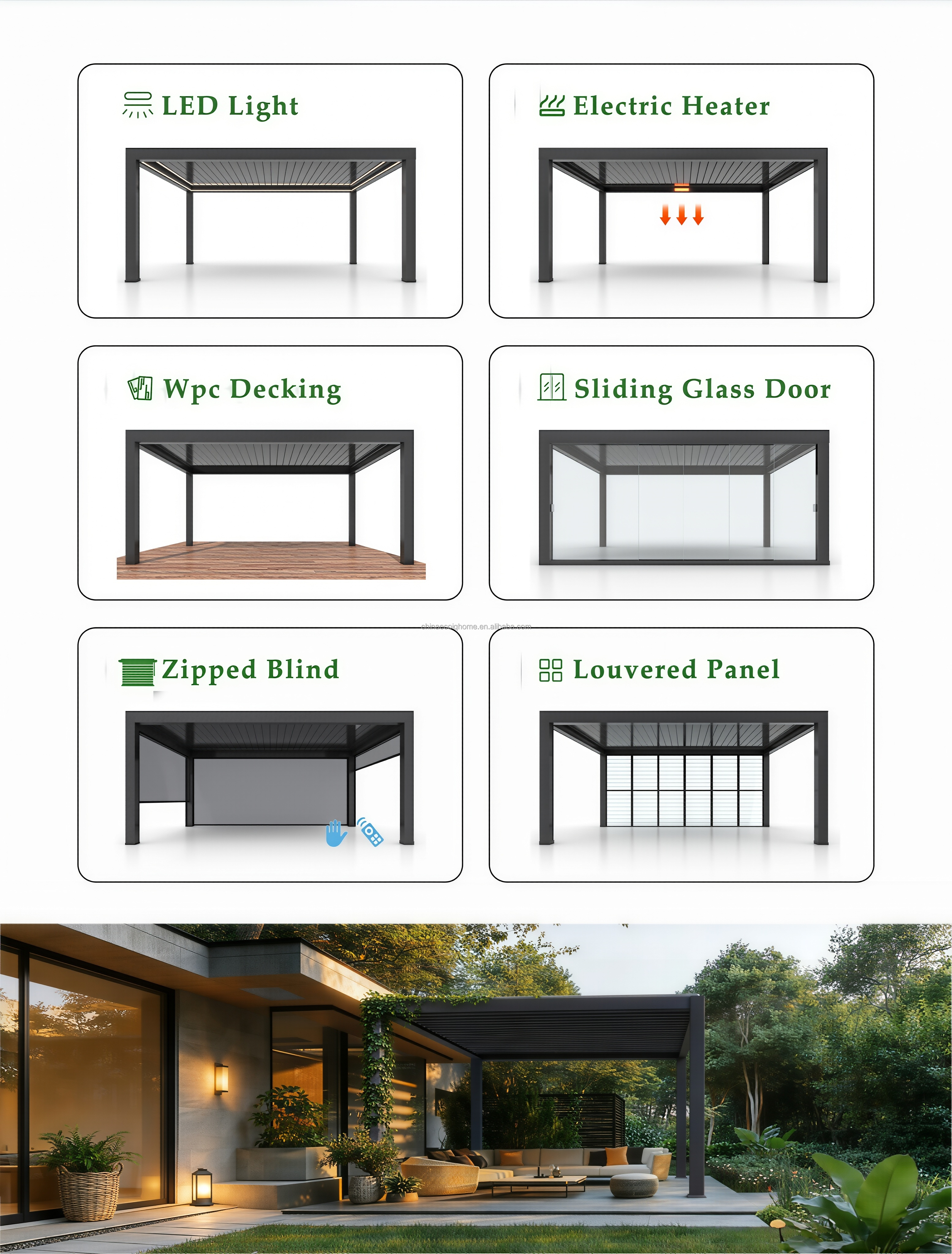 Prefabricated Modular Garden Office Pod with Glass Walls, Insulated Aluminum Pergola Room for Backyard Studio and Gym
