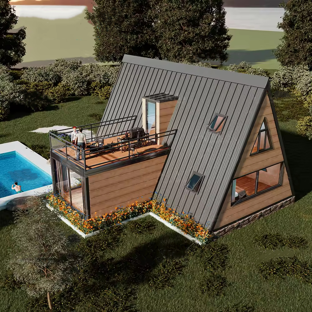 Customized Luxury A-Frame Modular Prefabricated House With Terraces Low-Rise Triangular Villas Balcony For Hotel Prefab Houses