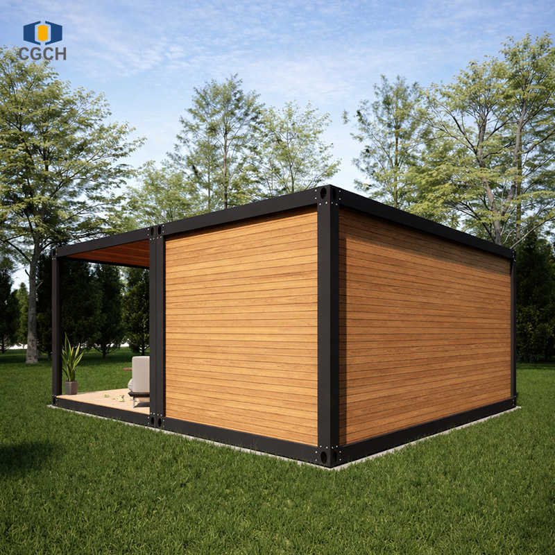 CGCH Black Frame Wood-grain Wall Panel Modular House Container Prefab Container House With Terrace