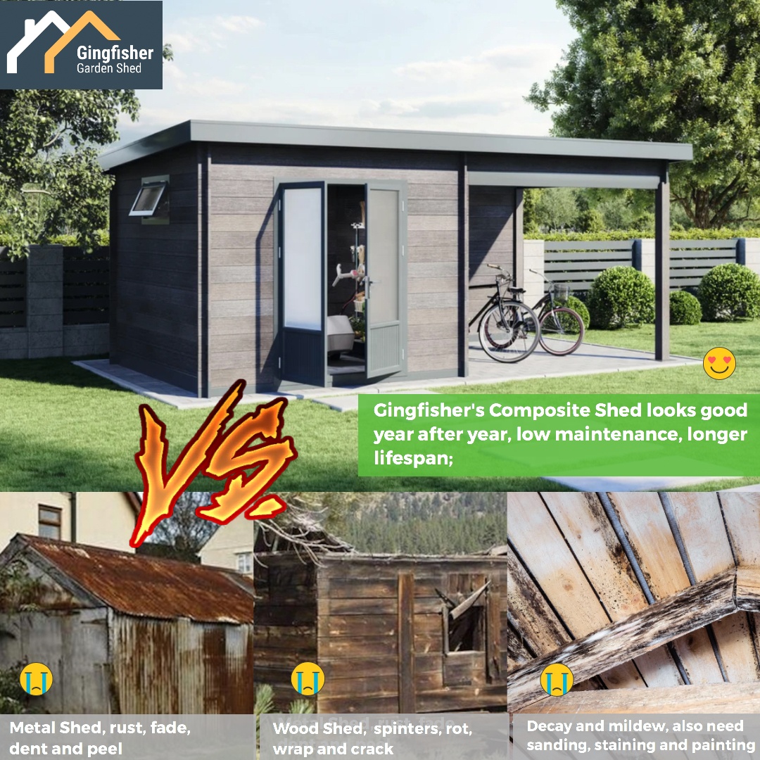 Eco-Friendly Luxury Garden Studios Shed DIY Easy-to-Assemble Home Office Gym Outdoor Room with Metal Frame for Storage