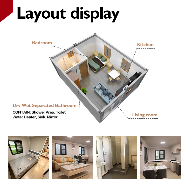 High Quality Prefabricated Tiny House Portable 20ft Flat Pack Modular Prefab Camping Homes Dormitory Detachable Container House
