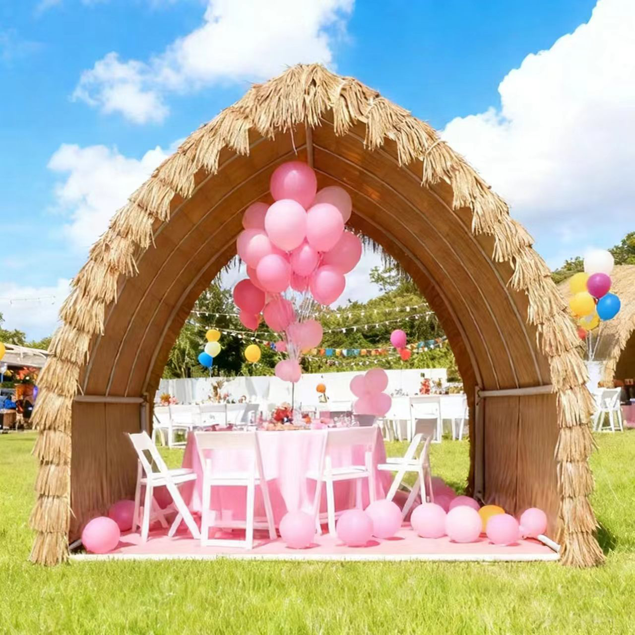 8.2*8.2ft Sailboat Gazebo Outdoor Thatched Pavilion, Integral Steel Structure, 8 Level Wind Resistant PE Patio Garden Shelter