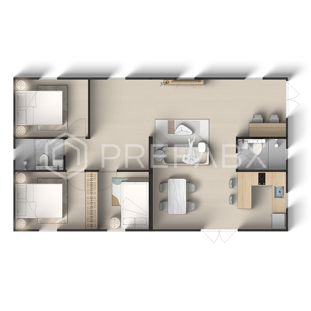 PrefabX Fully Configured Prefabricated Module House For Flipping And Mixing Eco-Friendly Green Apartment