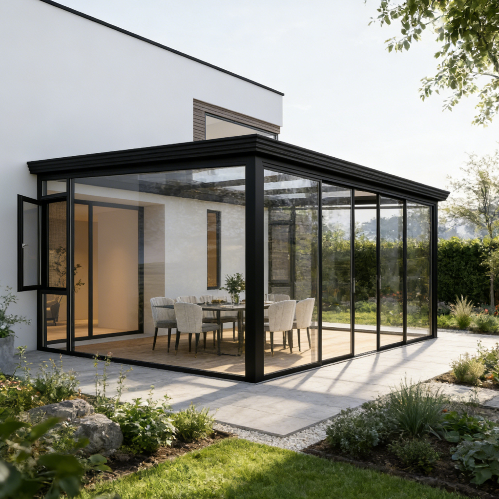 Aluminum Alloy Tempered Glass Gazebo &amp; Pergola, Electric Sunshade Canopy, Solarium, Terrace Sunshade