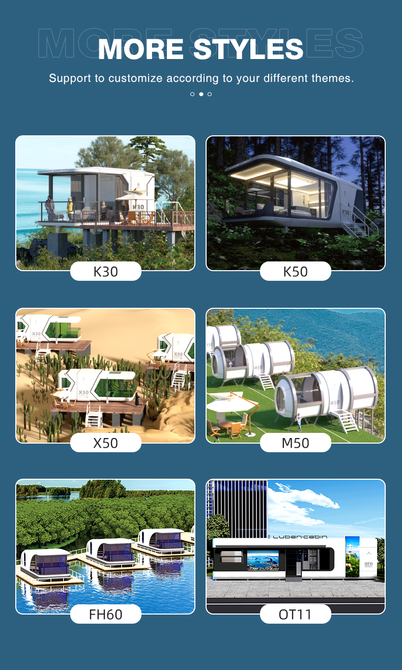 Luxury 40ft Anti-Corrosion Steel Modular Mobile Home Smart Voice Control Space Capsule House Office Living Room Kitchen Bedroom