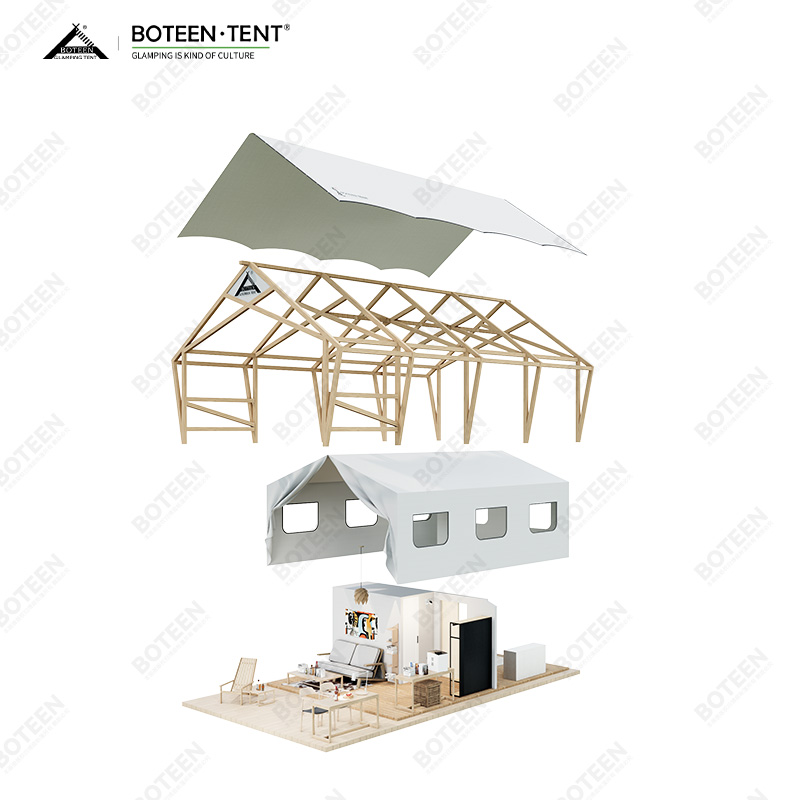BOTEEN A-Frame Safari Villa 5x9x4m Architectural Fabric Lodge 45㎡ Heavy Duty Glamping House For Eco Resort Project