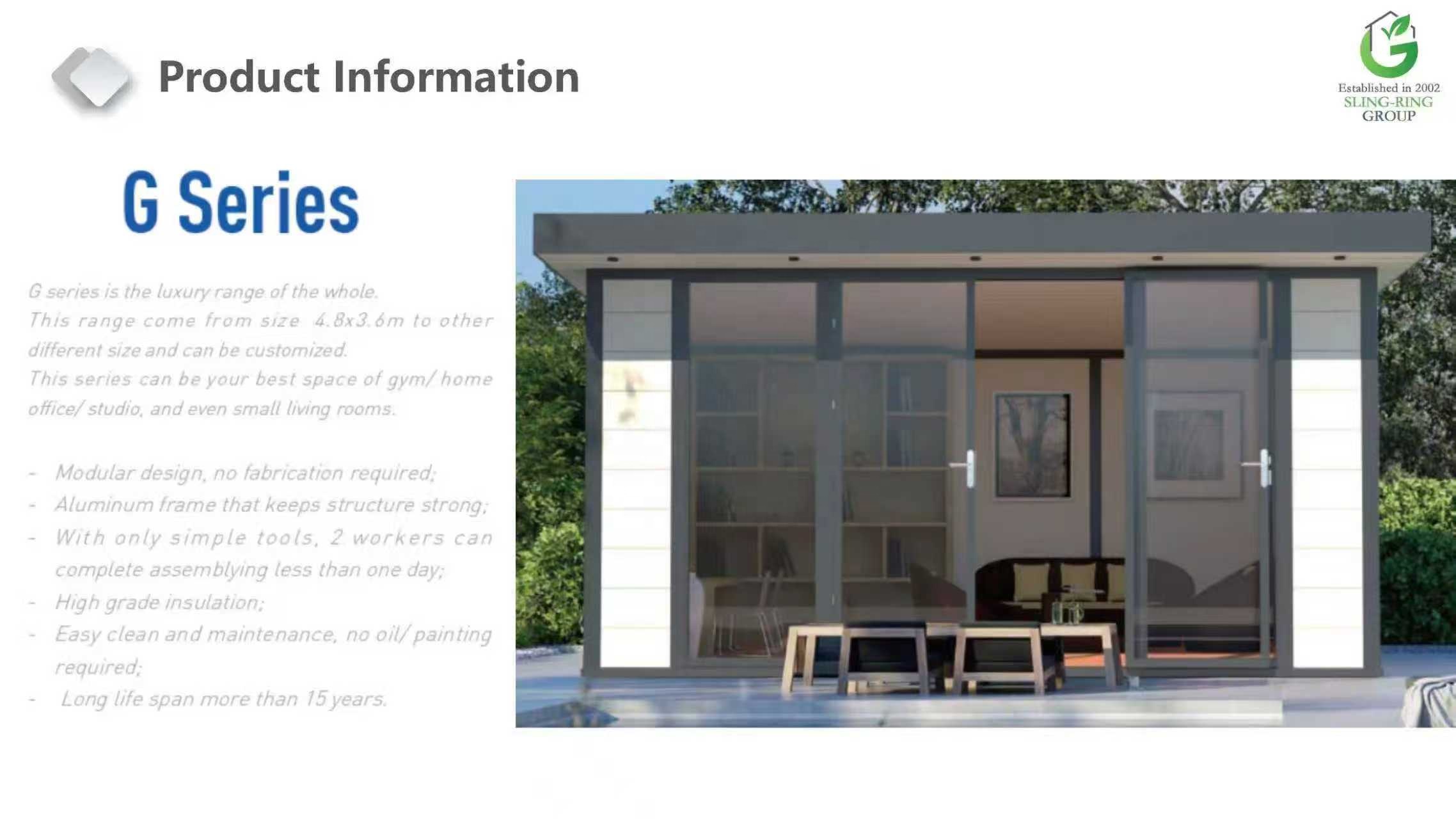 G-Series Luxury Garden Studio: Fully Movable Modular Kit, Eco-Friendly WPC Composite, and Design Customization Available