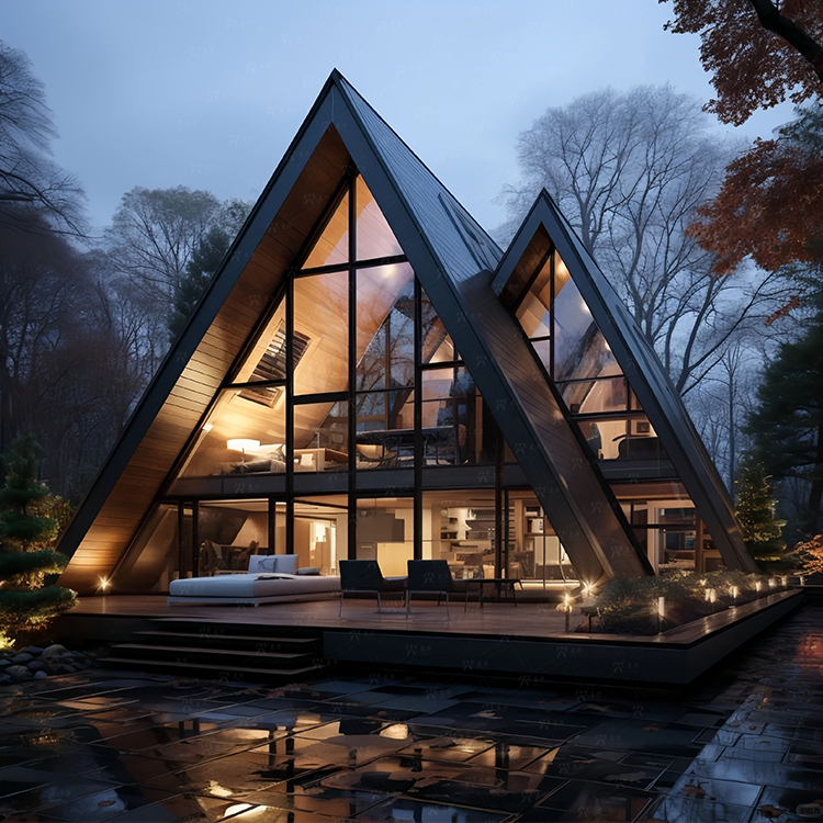 A-Frame Triangular Luxury Villas Double Pyramid Prefabricated House Double A-shaped Hotels Waterproof For Hotels Prefab Houses