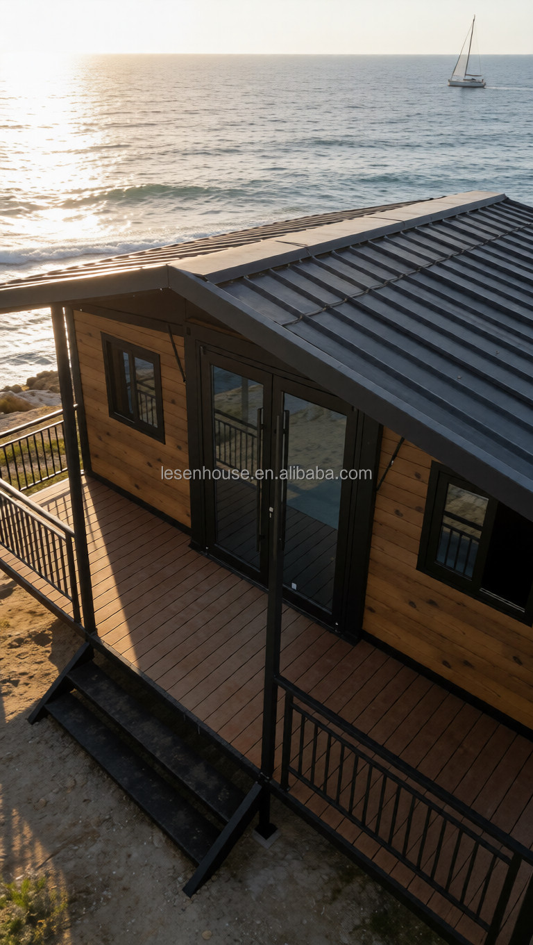 Customizable Expandable Prefabricated Steel Container Home with Front Porch for Coastal Living Modern Design Living Room Bedroom