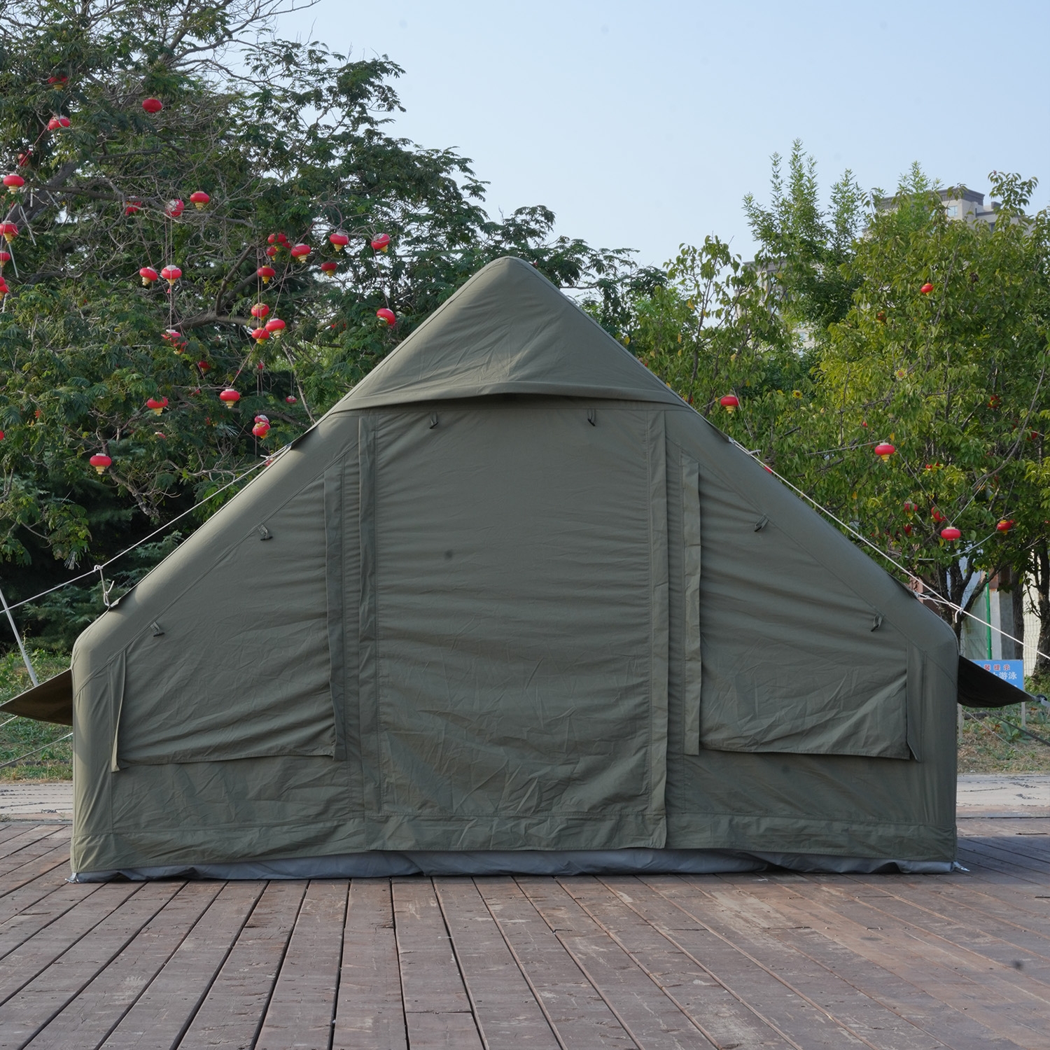 6.3 Square Meter Waterproof TC Cotton And Oxford Inflatable Camping Canopy Tent 3-4 Person Luxury Glamping Tent