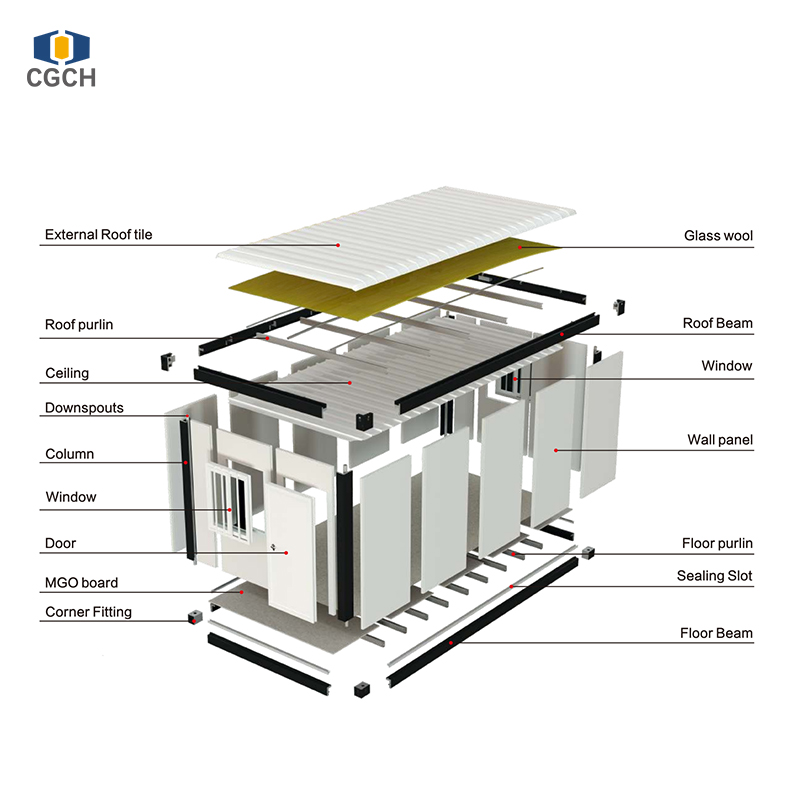CGCH Black Frame Wood-grain Wall Panel Modular House Container Prefab Container House With Terrace
