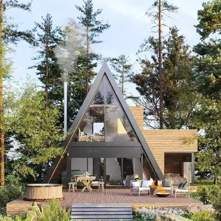 Customized Luxury A-Frame Modular Prefabricated House With Terraces Low-Rise Triangular Villas Balcony For Hotel Prefab Houses
